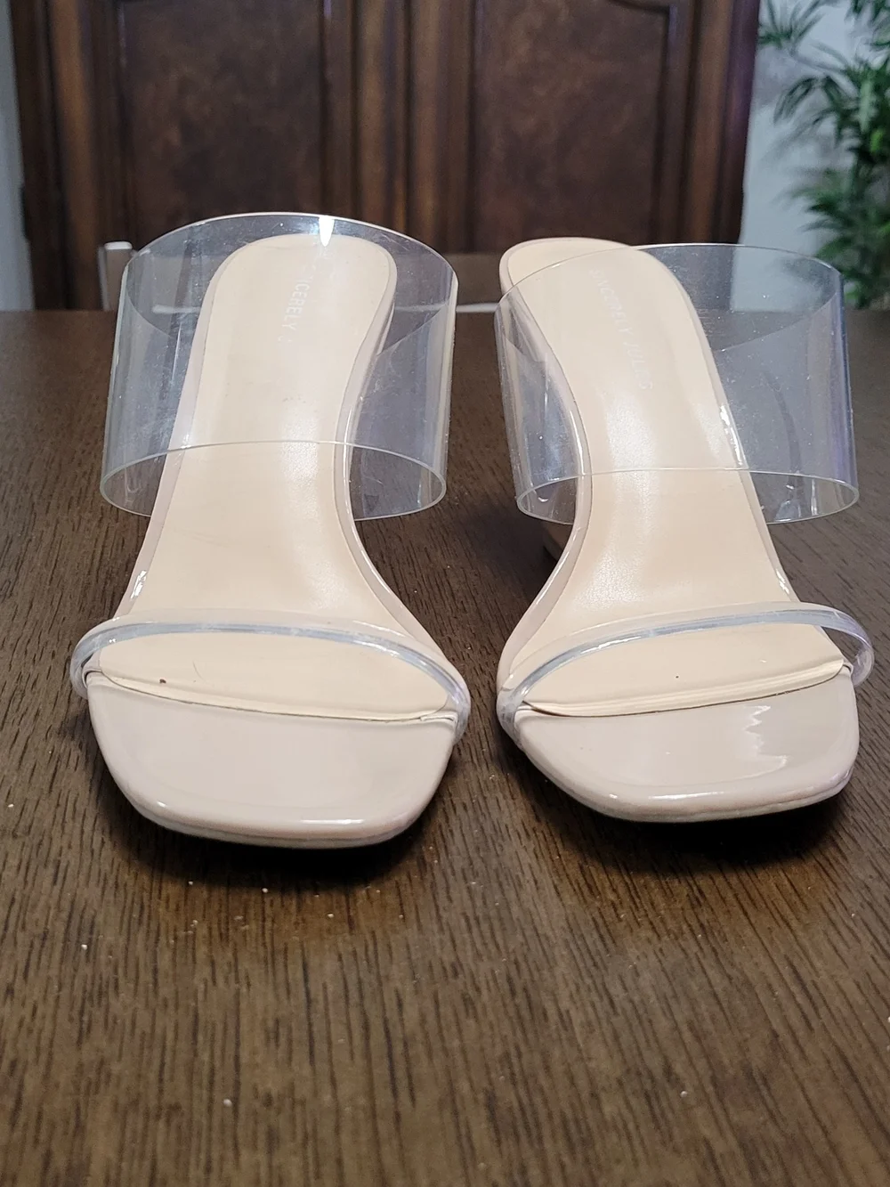 Sincerely Jules Nude Wedge Sandals with Clear Straps 8.5